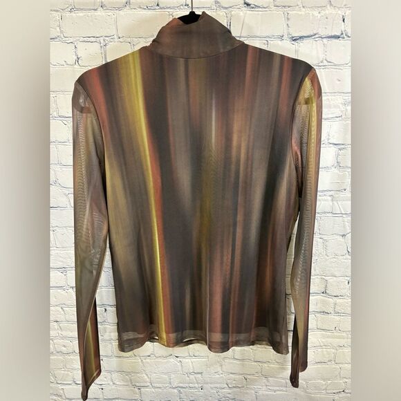 Bailey/44 Long-sleeve High-neck Vertical Gradient Striped Semi Sheer Mesh Top L - Picture 2 of 8